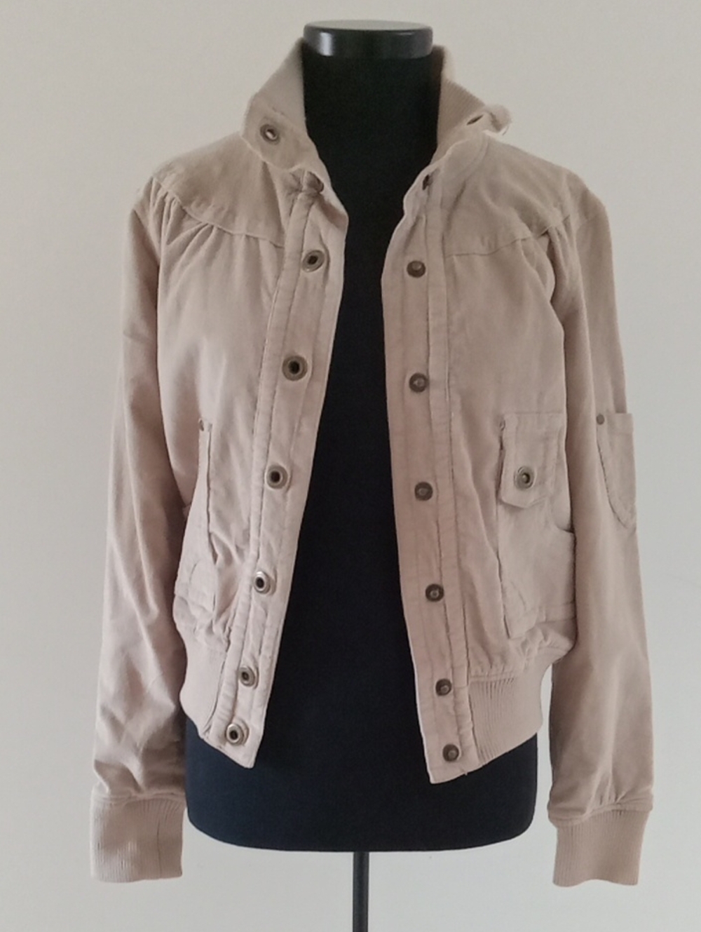 Beverly Hills Polo Club Beige Button-Front Bomber Jacket